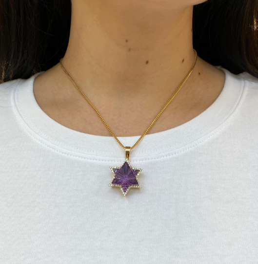 Diamond Amethyst Star of David Pendant