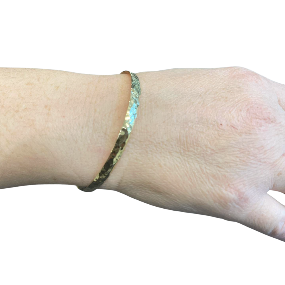 Slender Hammered 14k Gold Bangle
