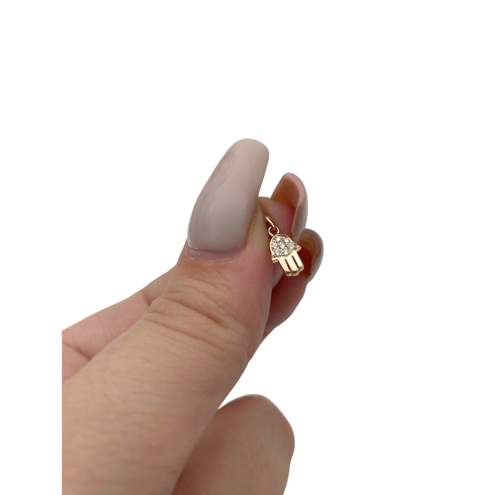 Tiny 18k Gold Diamond Hamsa Charm