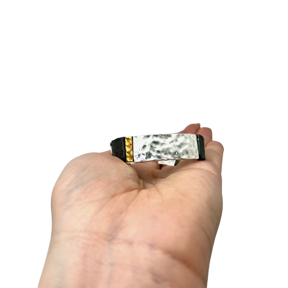 Broad Israeli Bracelet in Silver and Gold Plating - Electroforming