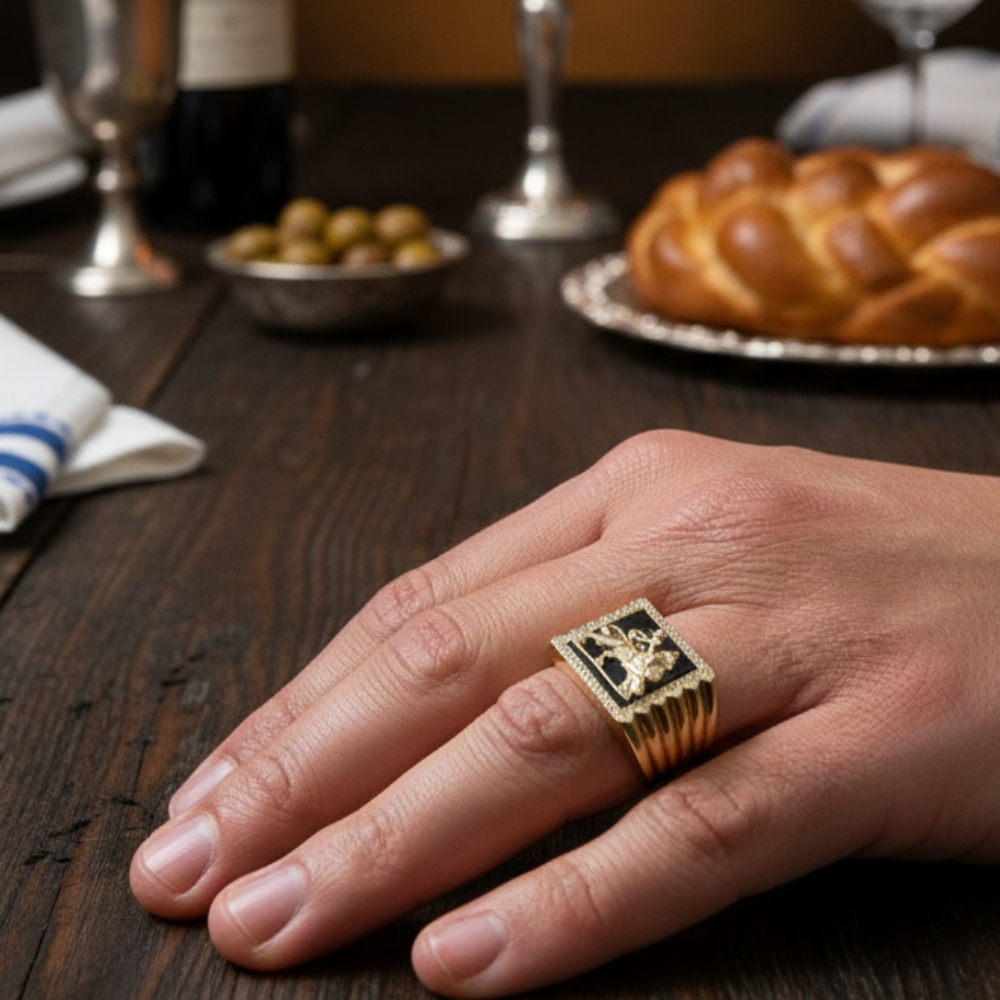 Lion of Judah Ring - Bob Marley Style 14K Yellow Gold Diamond Onyx