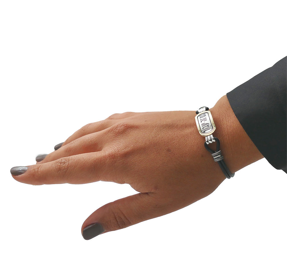 This Too Shall Pass Bracelet  - Black Leather with Sterling Silver and Gold