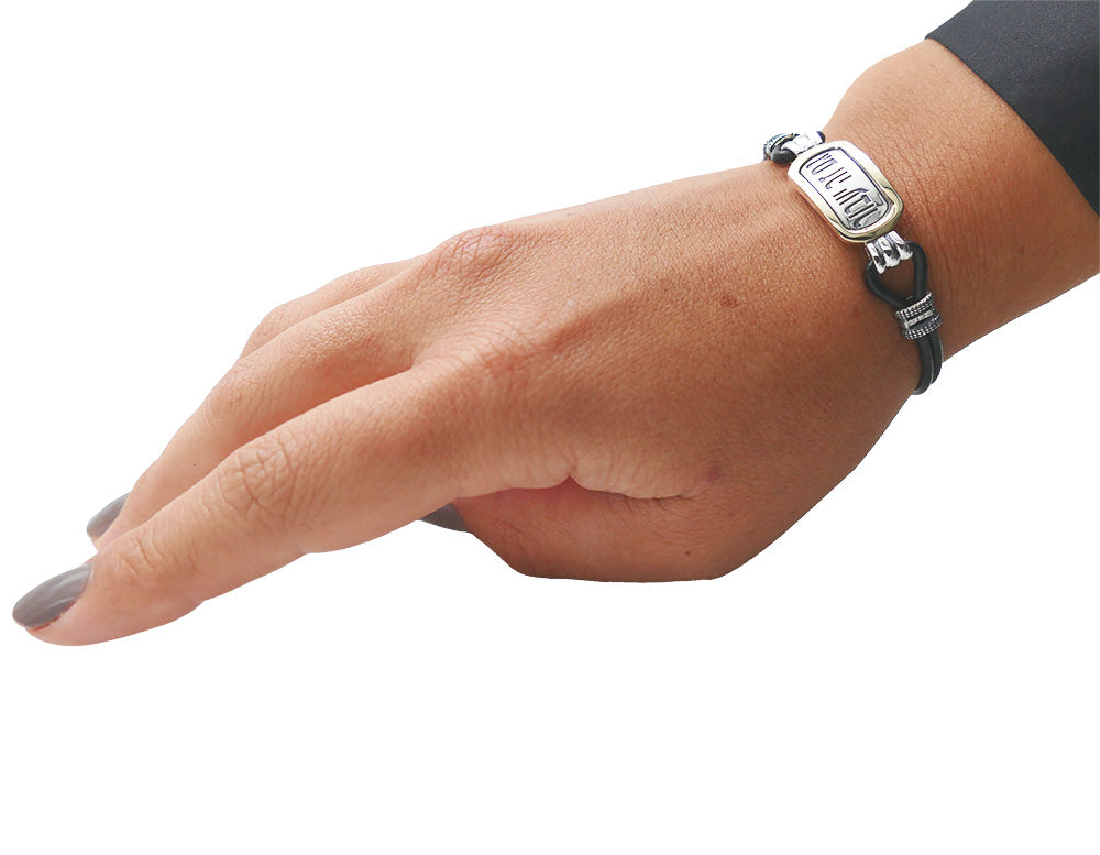 This Too Shall Pass Bracelet  - Black Leather with Sterling Silver and Gold