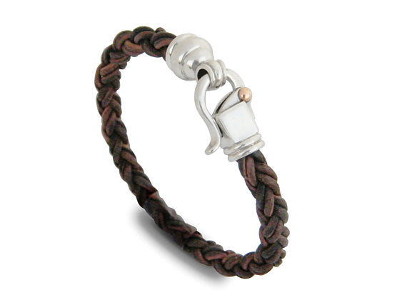 Braided Leather Bracelet with Byzantine Sterling Silver Clasp