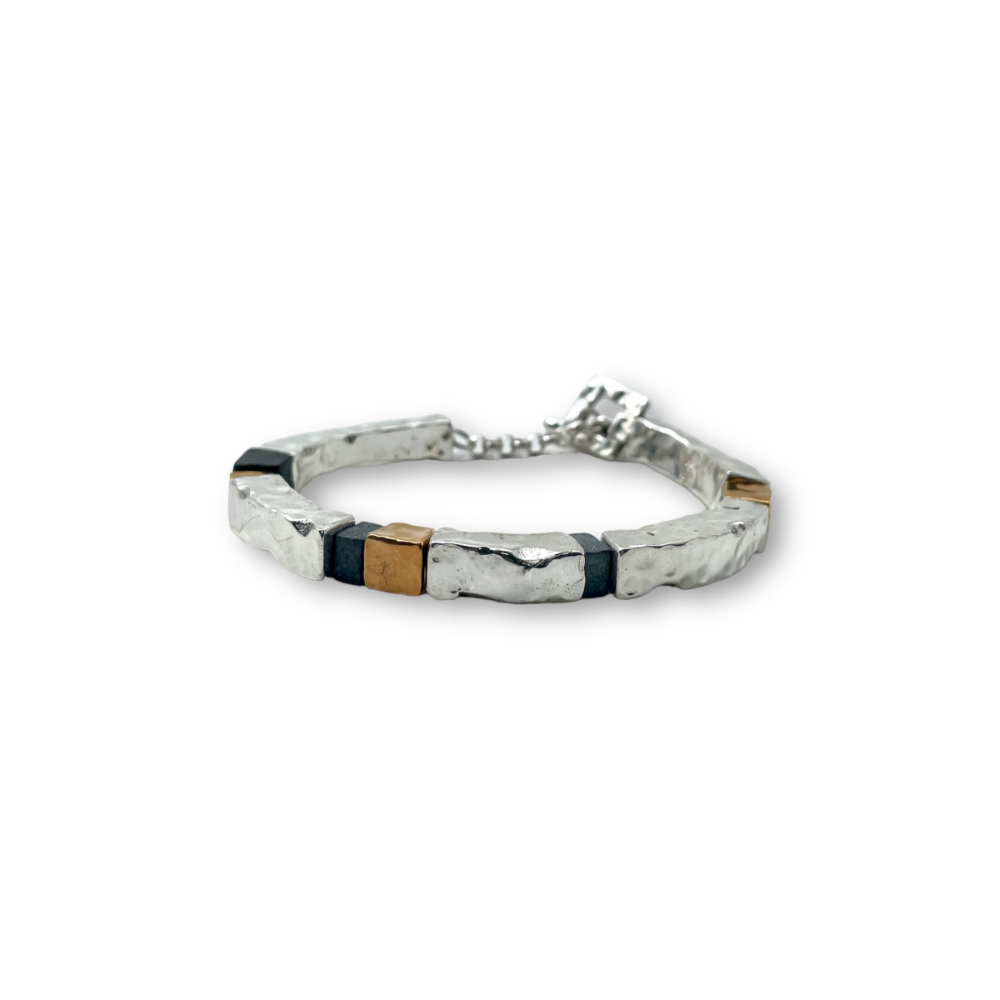Hammered Silver and Gold Plated Block Israeli Bracelet