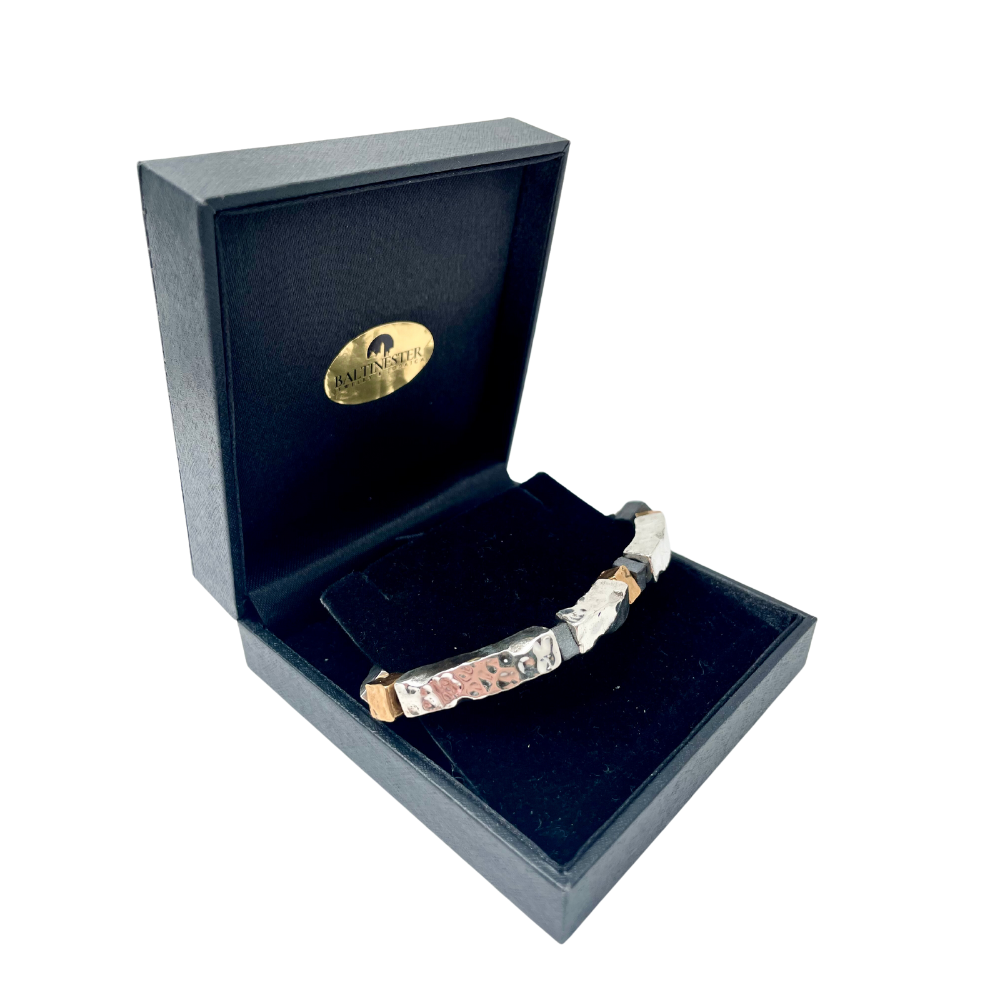 Hammered Silver and Gold Plated Block Israeli Bracelet