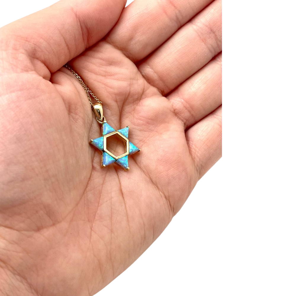 Opalite Star of David Pendant in 14k Gold