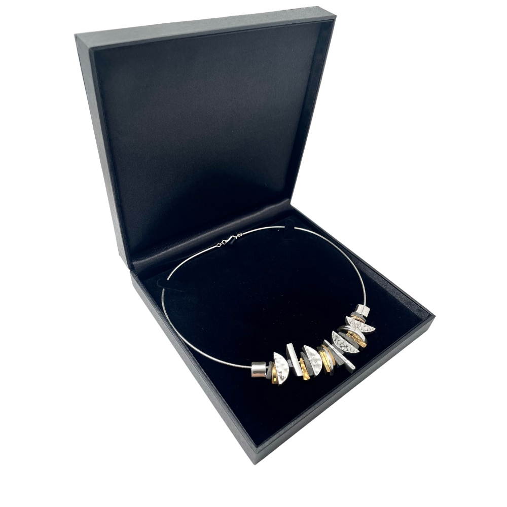 Silver and Gold Plated Crescent Necklace - Electroformed