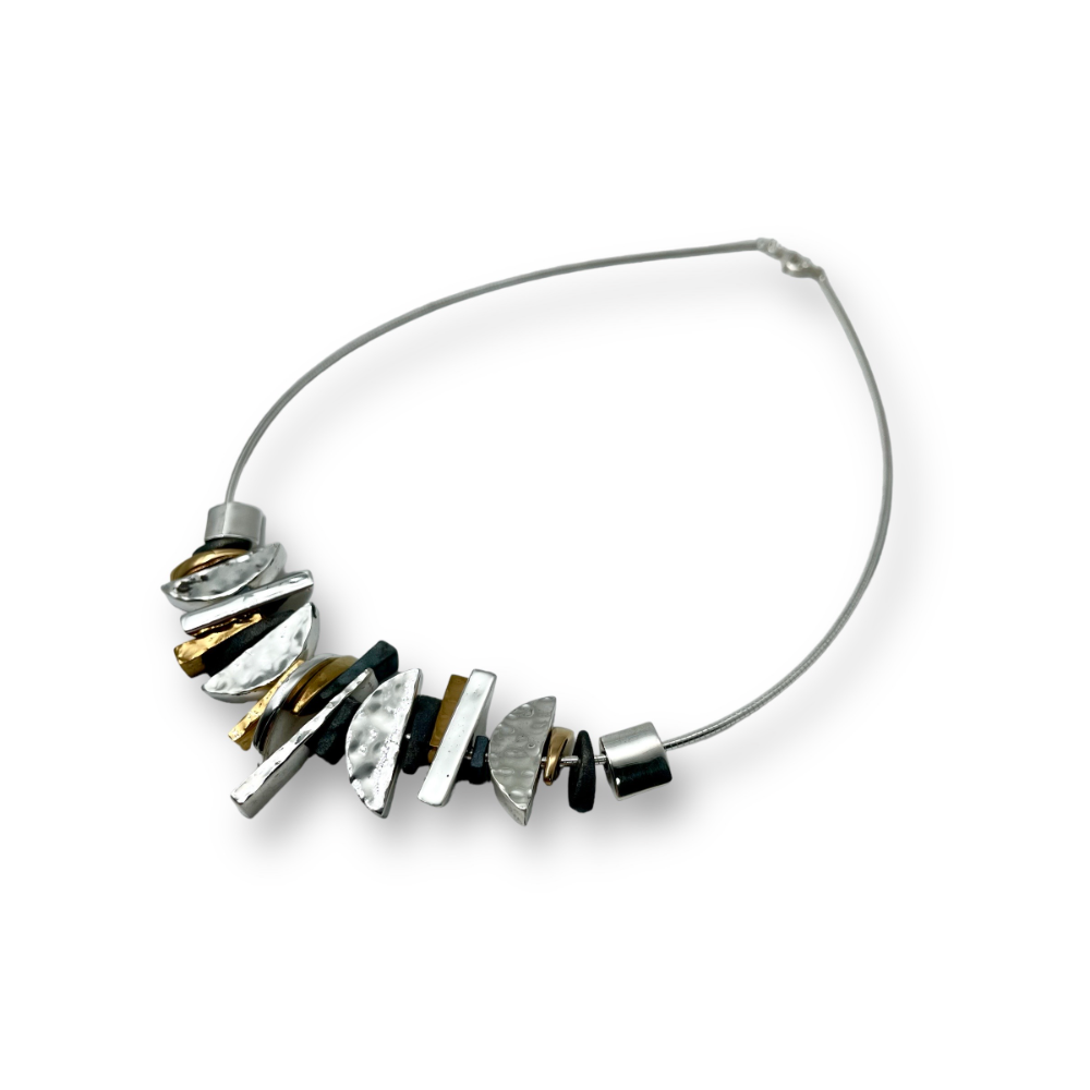 Silver and Gold Plated Crescent Necklace - Electroformed
