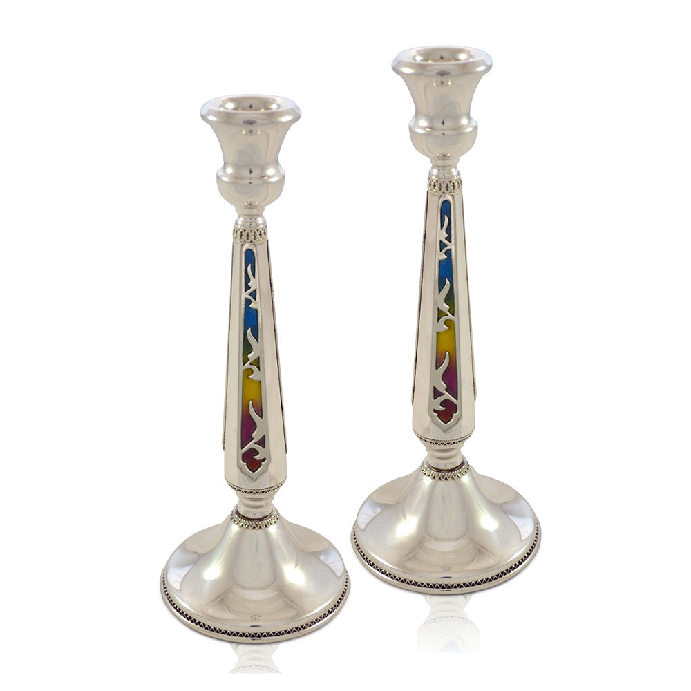 Colorful Embellished Sterling Silver Candlesticks