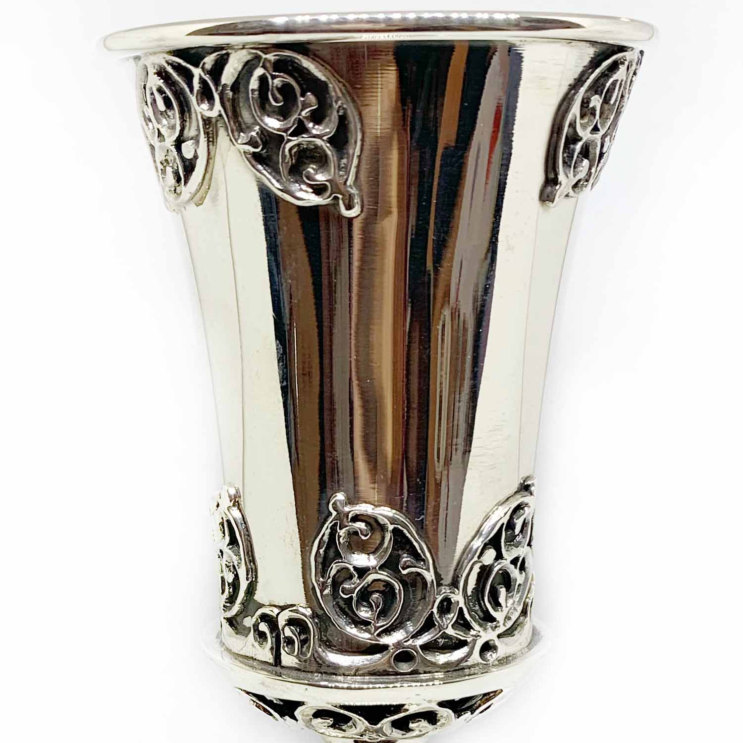 Cutout Wine Blessing with Swirls Silver Kiddush Cup