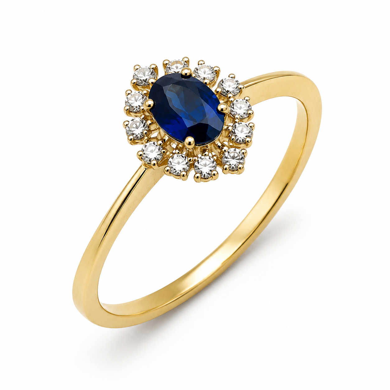 14K Yellow Gold Sapphire & Diamond Halo Ring