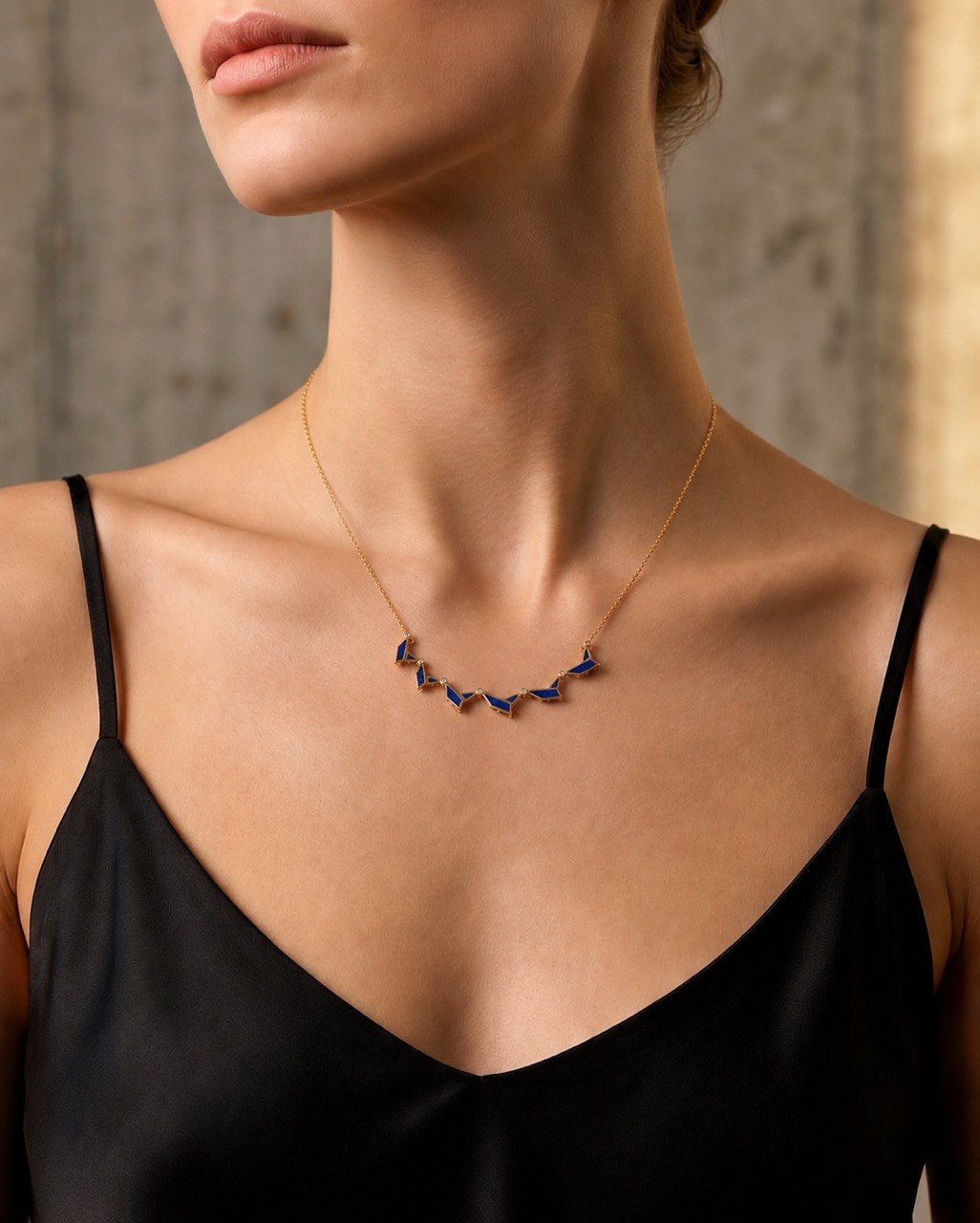 14K Gold Expandable Star of David Butterfly Necklace with Blue Enamel & Diamond