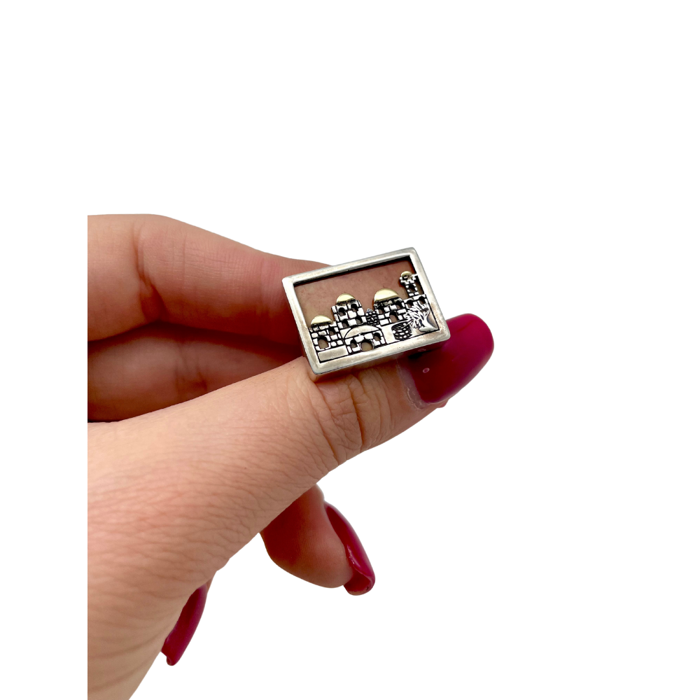 Jerusalem Skyline Cufflinks in Silver and Gold with Jerusalem Stone