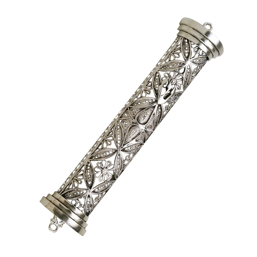 Sterling Silver Floral Filigree Mezuzah Case