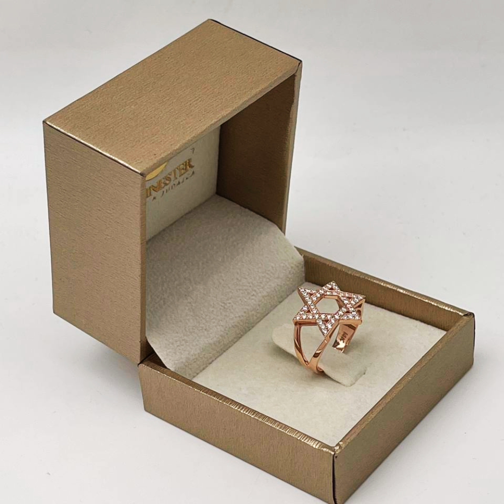 Diamond-Studded Star of David Ring in 14K Gold