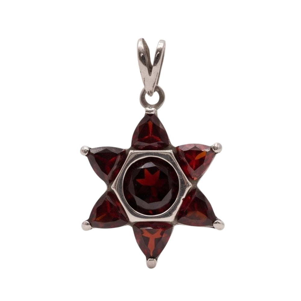 925 Sterling Silver Natural Garnet Star of David Pendant  Magen David Necklace
