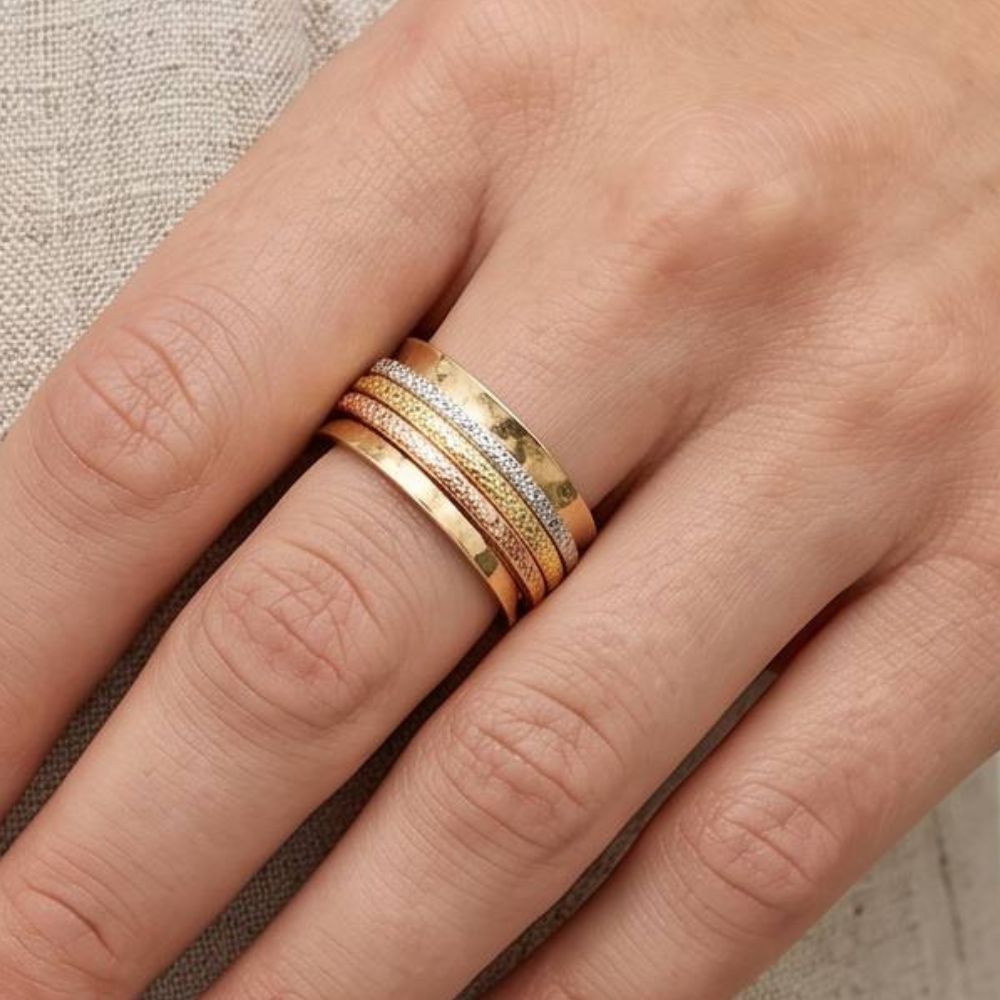 14K Tri-Color Gold Wide Spinner Ring