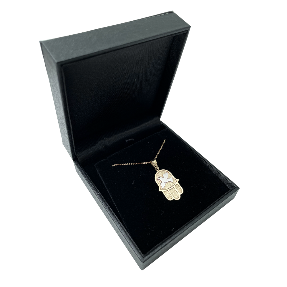 Dove Hamsa Pendant in 14k Gold Florentine