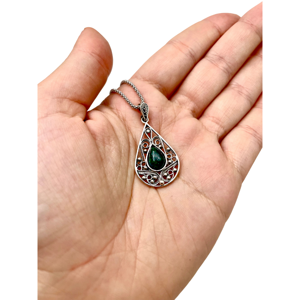 Eilat Stone Silver Necklace - Yemenite Pear Shaped