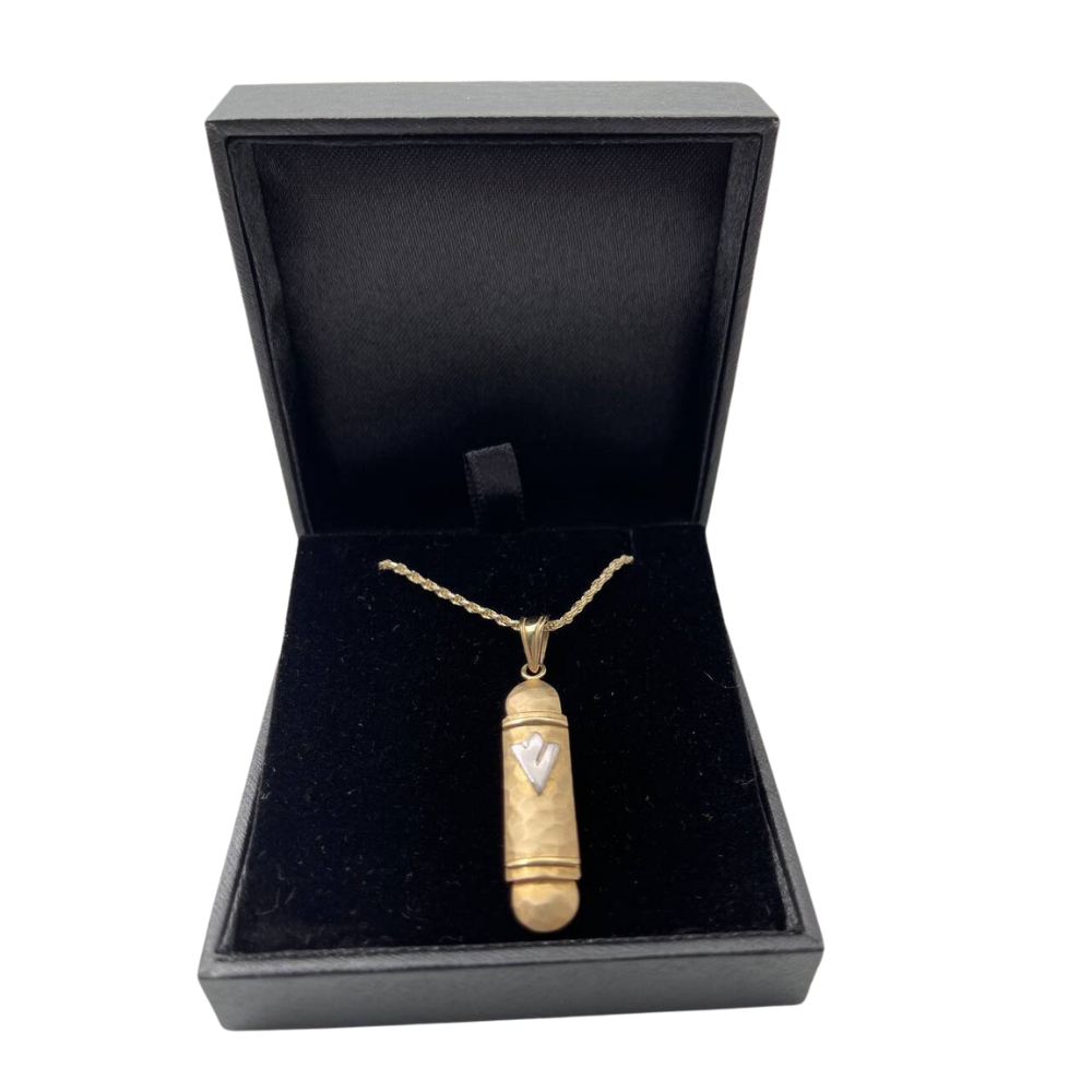 14k Gold Hammered Round Mezuzah Pendant