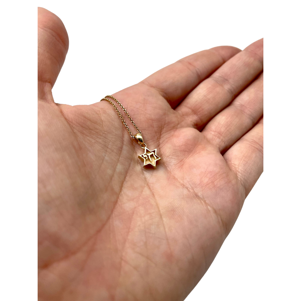 Dainty Chai Star of David Pendant in 14K Gold