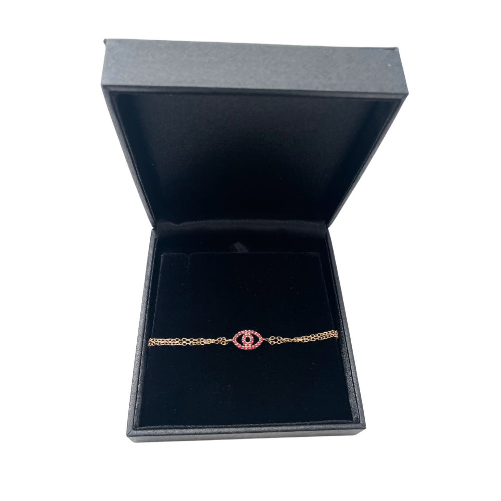 Reversible 14k Yellow Gold Diamond & Ruby Evil Eye Bracelet
