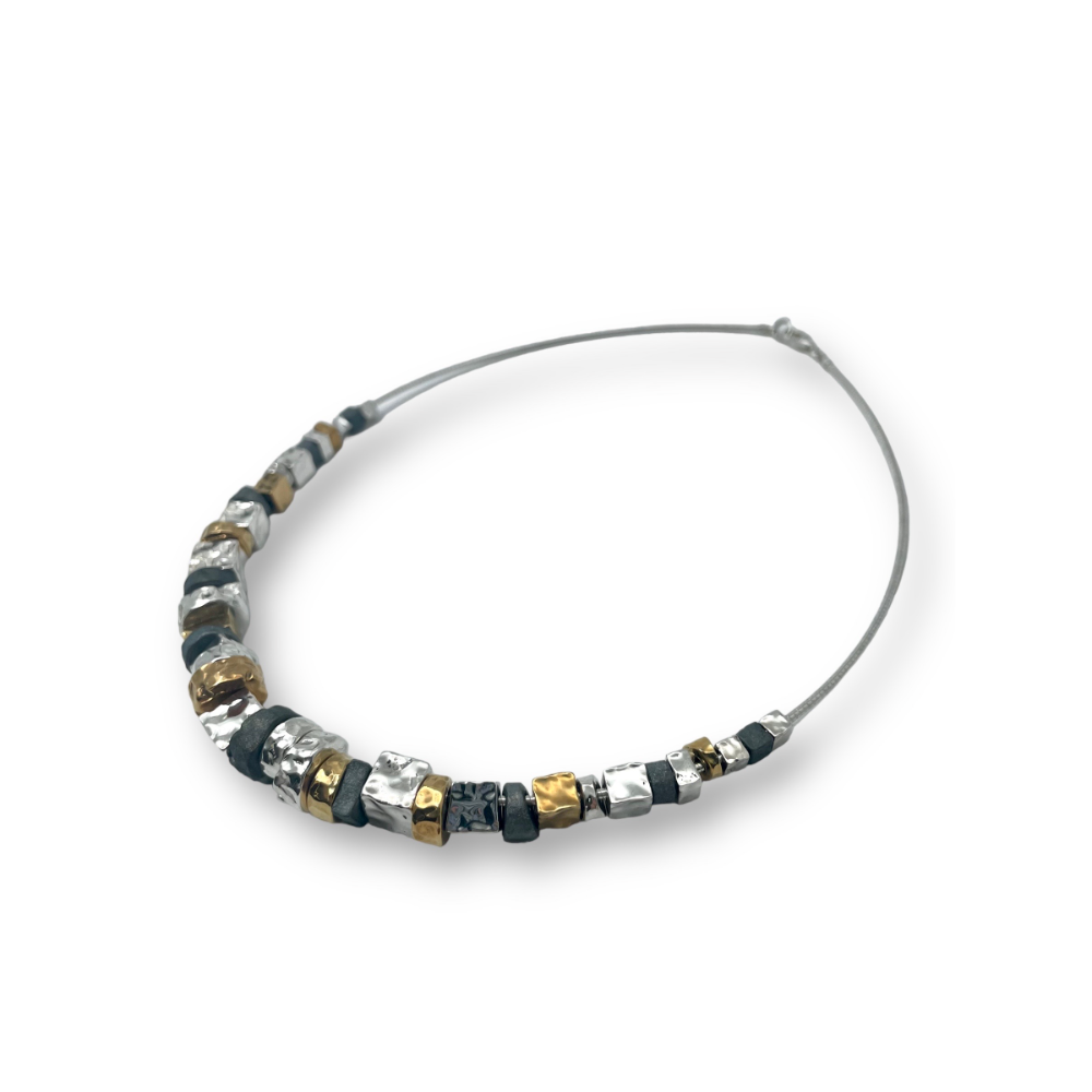 Israeli Necklace with Silver and Gold Plated Nuggets
