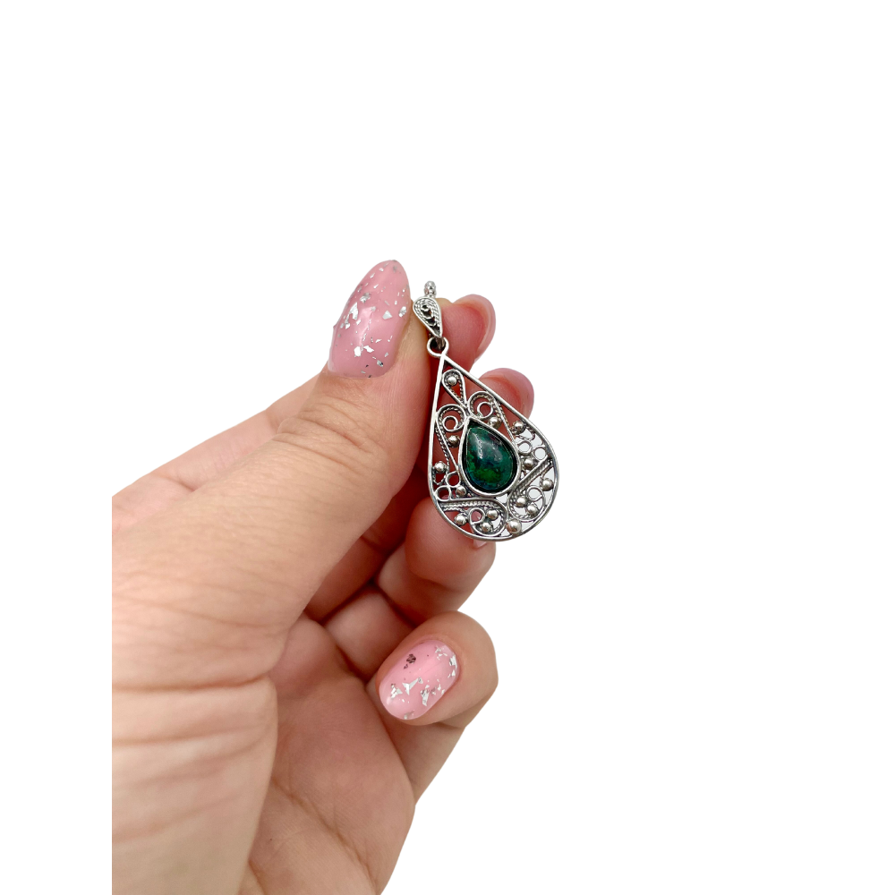 Eilat Stone Silver Necklace - Yemenite Pear Shaped