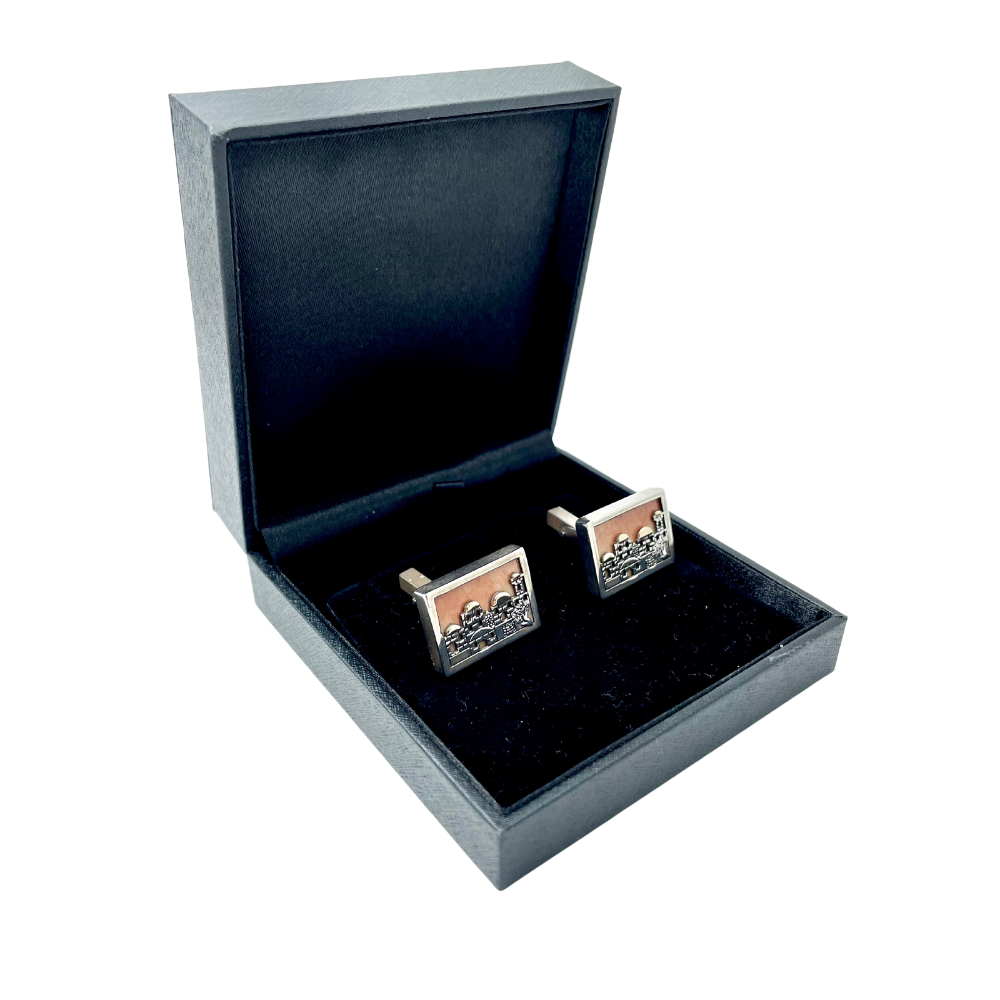 Jerusalem Skyline Cufflinks in Silver and Gold with Jerusalem Stone
