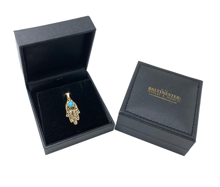 14k Gold Turquoise Filigree Large Hamsa Pendant