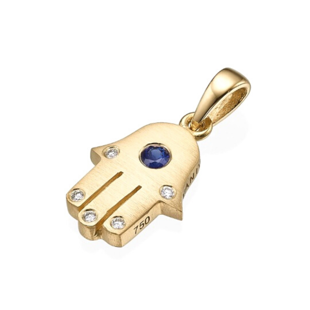 18k White Gold Diamond and Sapphire Hamsa Pendant