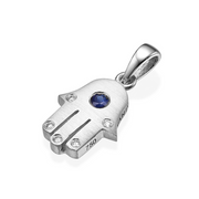 18k White Gold Diamond and Sapphire Hamsa Pendant