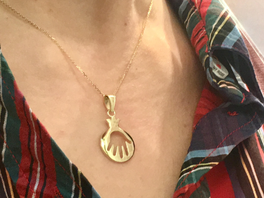 14K Gold Pomegranate Cutout Hamsa Pendant