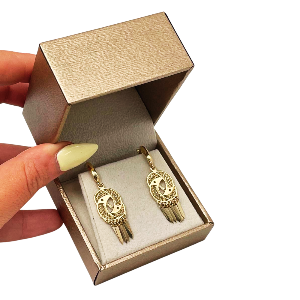 14K Gold Filigree Yin Yang Fringe Earrings