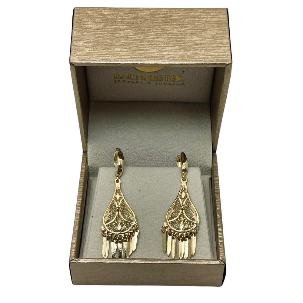 14K Gold Teardrop Fringe Filigree Earrings