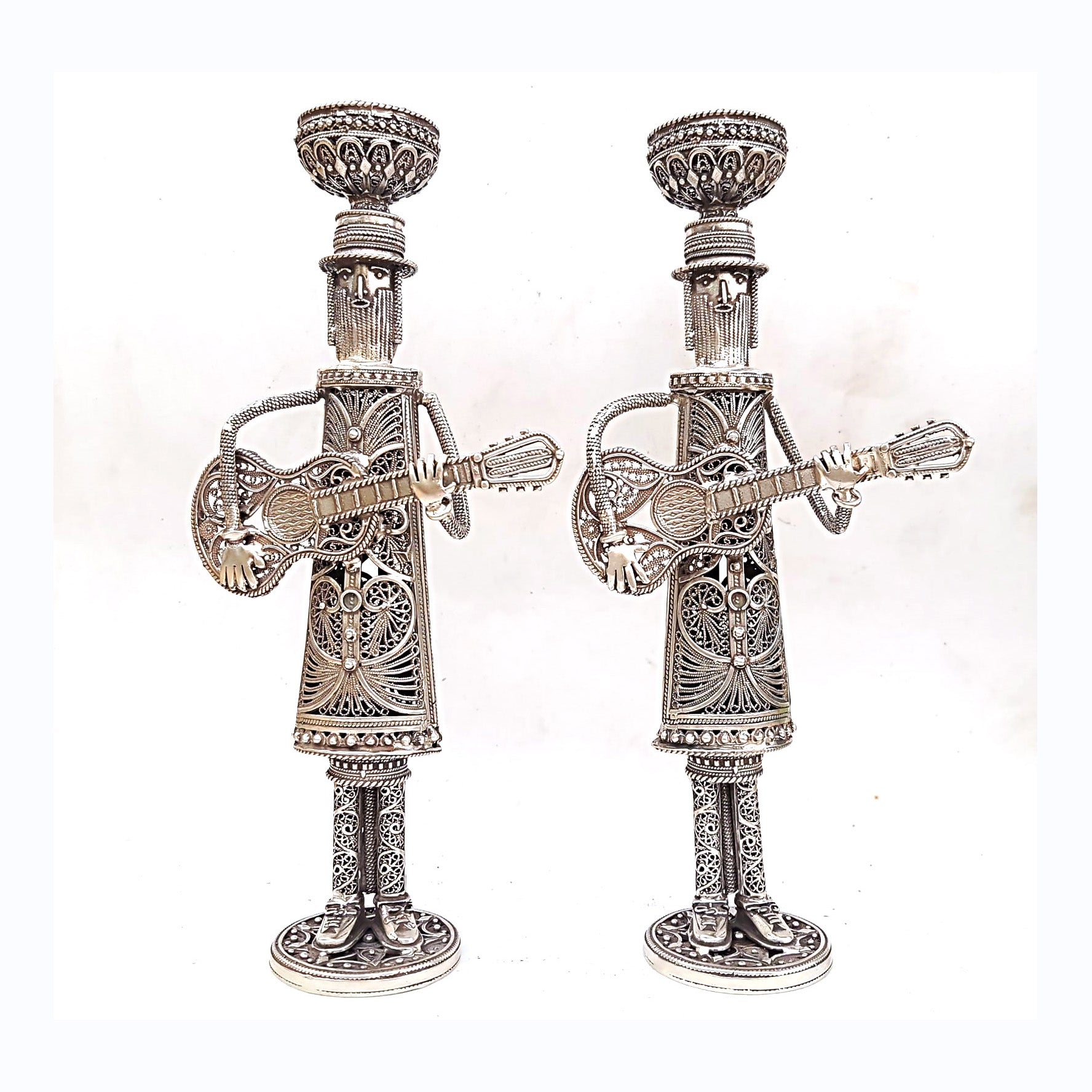 Hasidic Musicians Sterling Silver Candlesticks