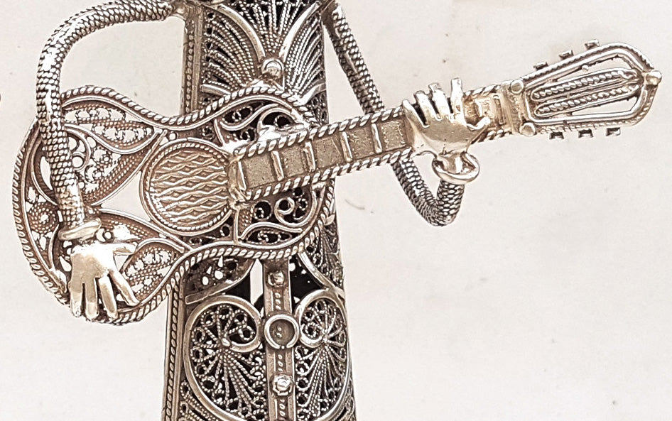 Hasidic Musicians Sterling Silver Candlesticks