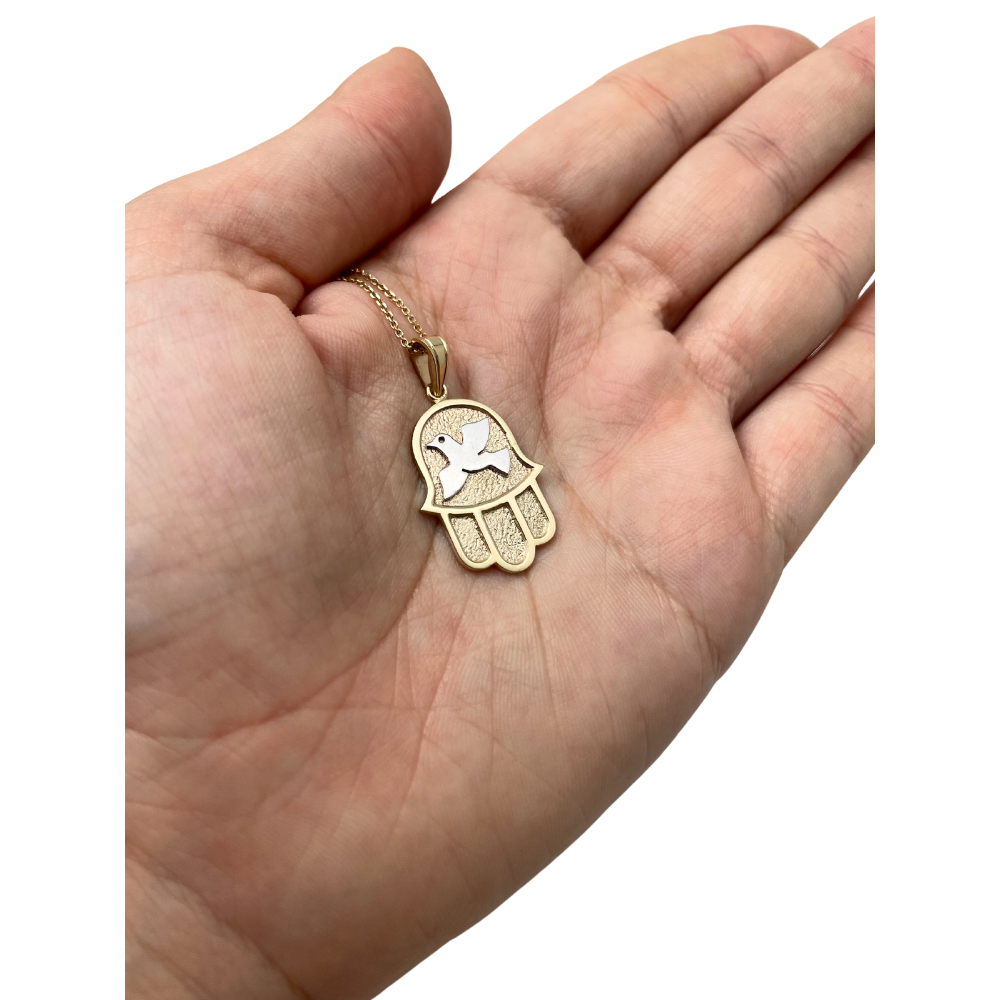 Dove Hamsa Pendant in 14k Gold Florentine