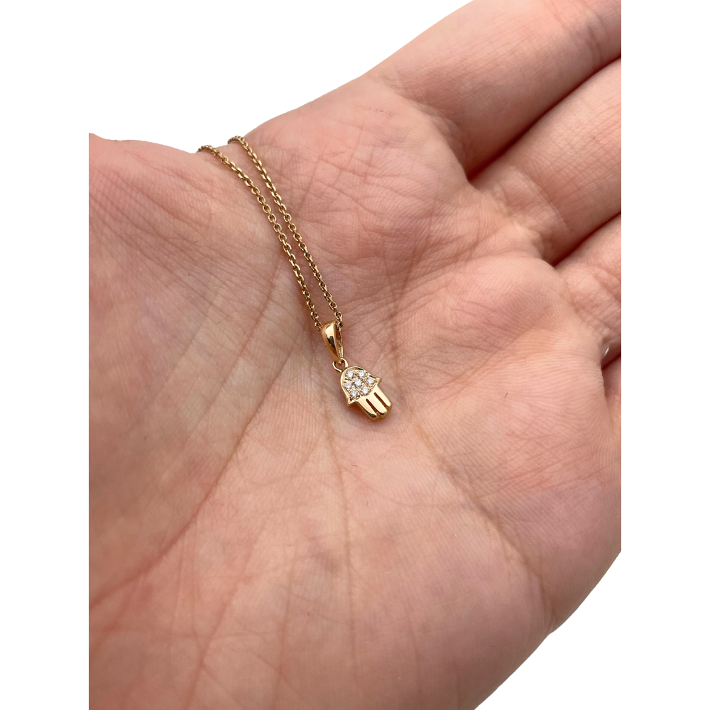 Tiny 18k Gold Diamond Hamsa Charm