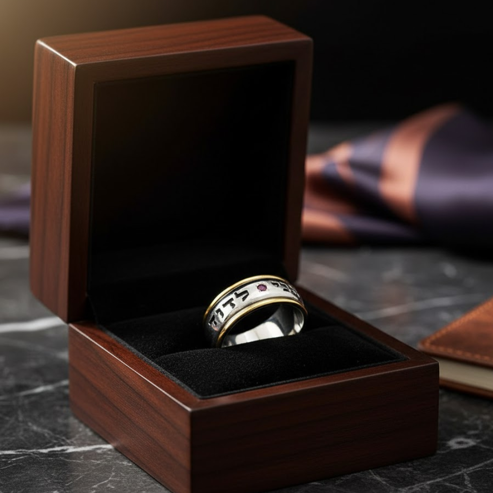 Silver and Gold Ruby Ani L'dodi Jewish Wedding Ring