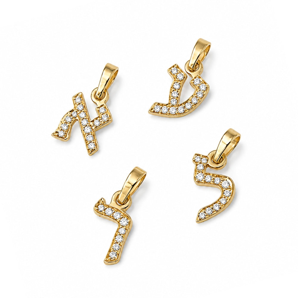 14K Gold Hebrew Letter Pendant with 0.12 CT Diamonds