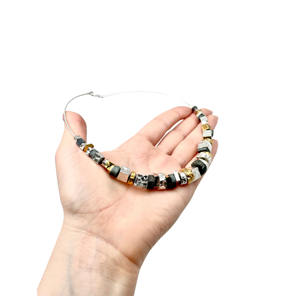 Israeli Necklace with Silver and Gold Plated Nuggets