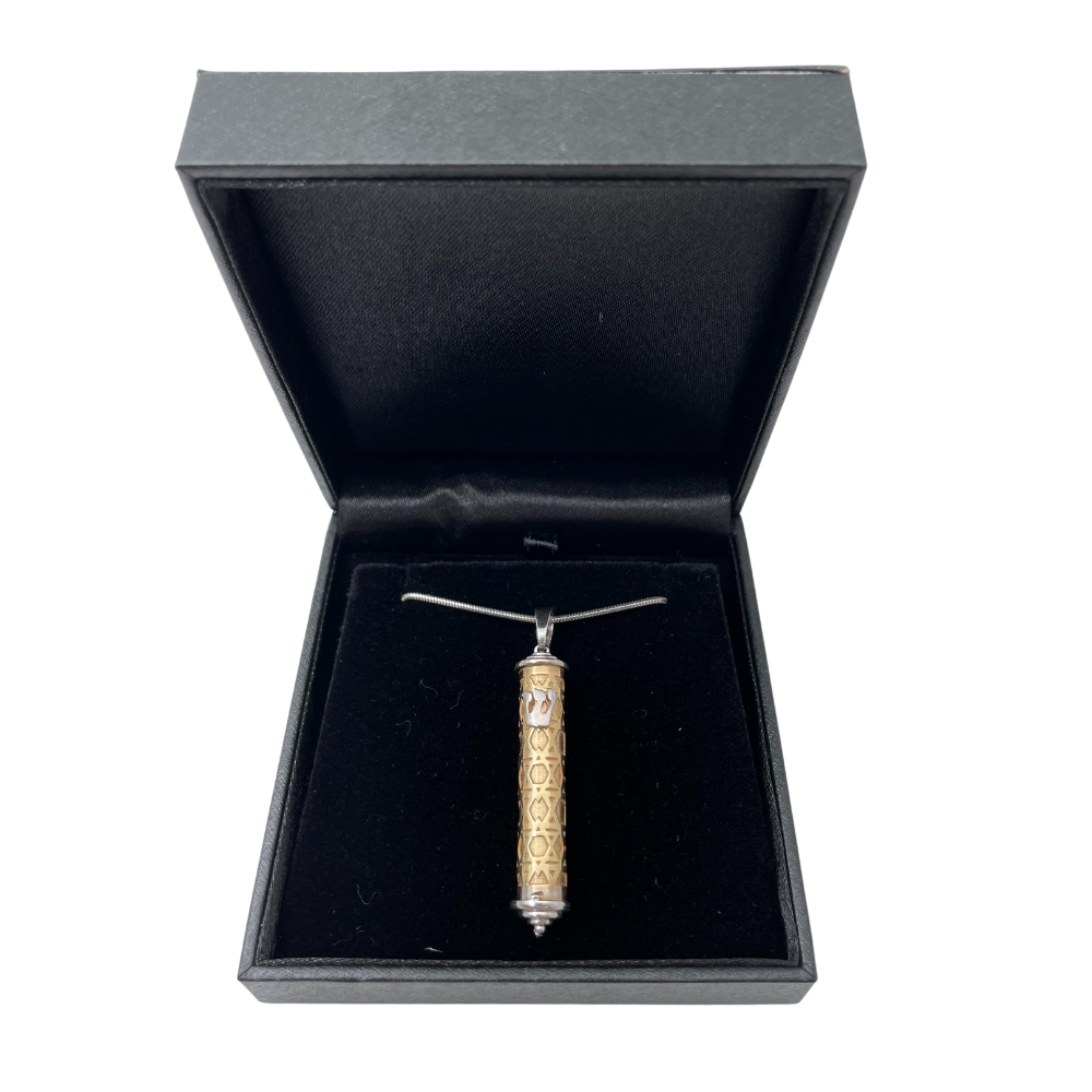 14K Two Tone Gold Star of David Design Mezuzah Pendant