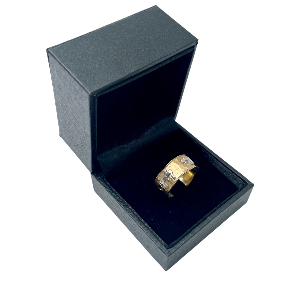 Hammered Ani Ldodi Hebrew Wedding Ring in 14k Yellow and White Gold