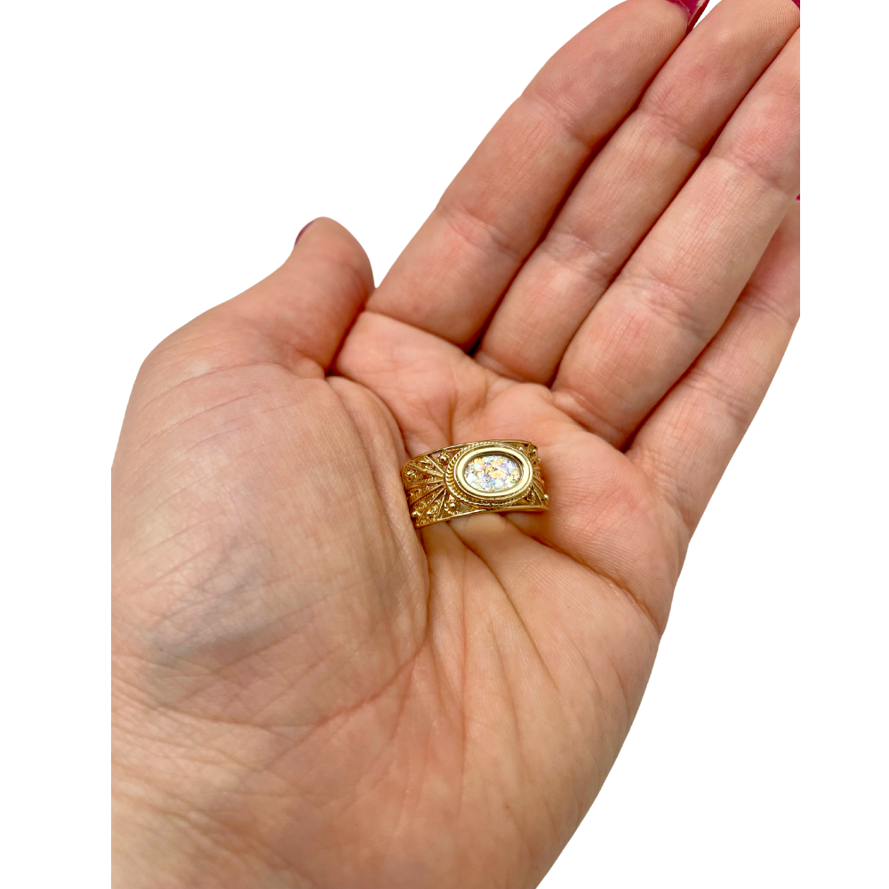 Roman Glass Ring - Filigree - 14k Gold