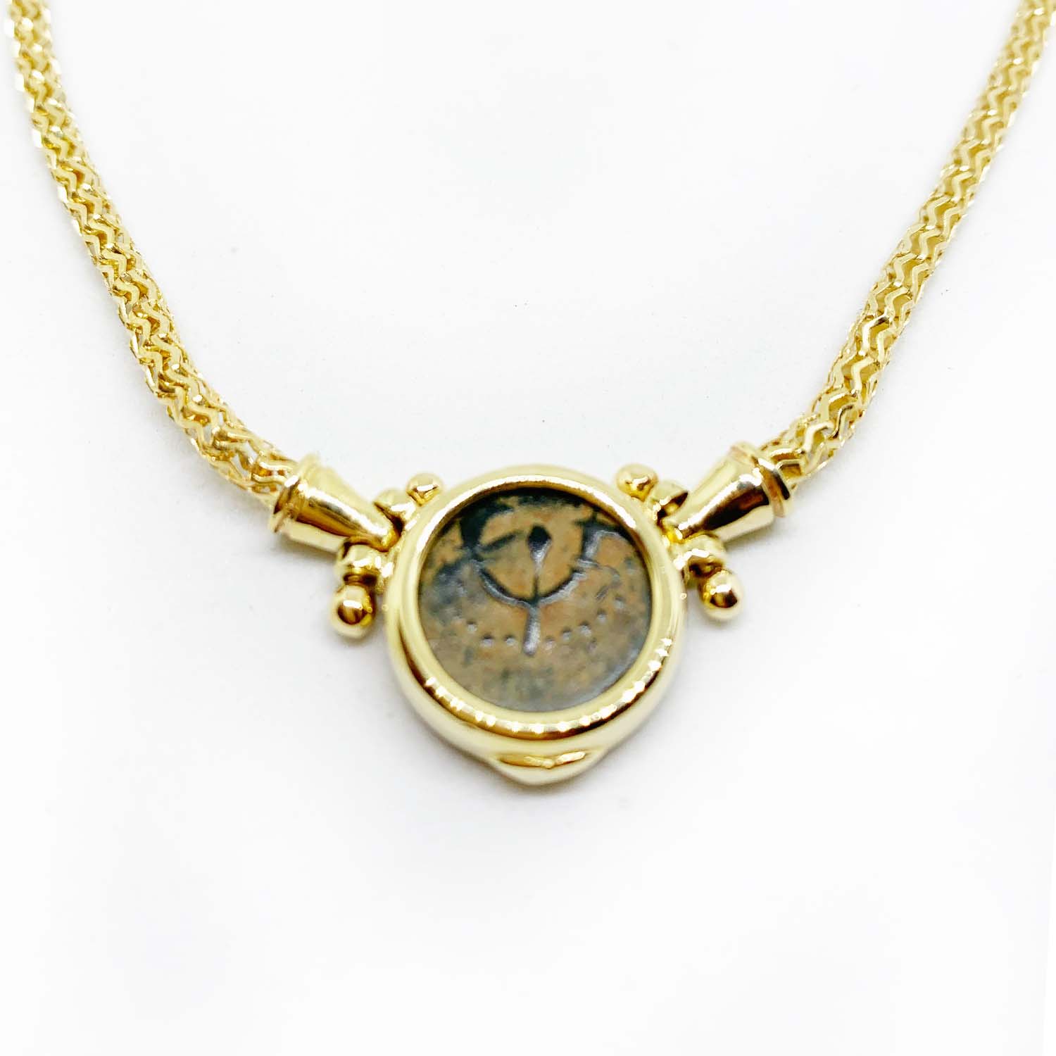 Authentic Ancient Horn of Plenty Bronze Coin Gold Necklace