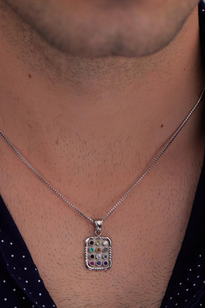 Beaded Bail 14K Yellow Gold and Precious Stones Large Hoshen Pendant