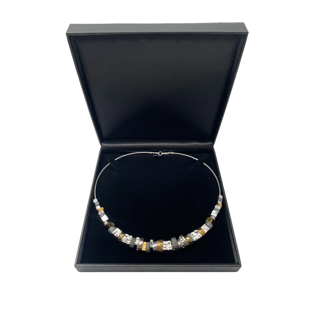 Israeli Necklace with Silver and Gold Plated Nuggets