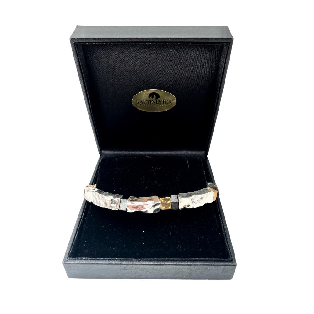 Hammered Silver and Gold Plated Block Israeli Bracelet